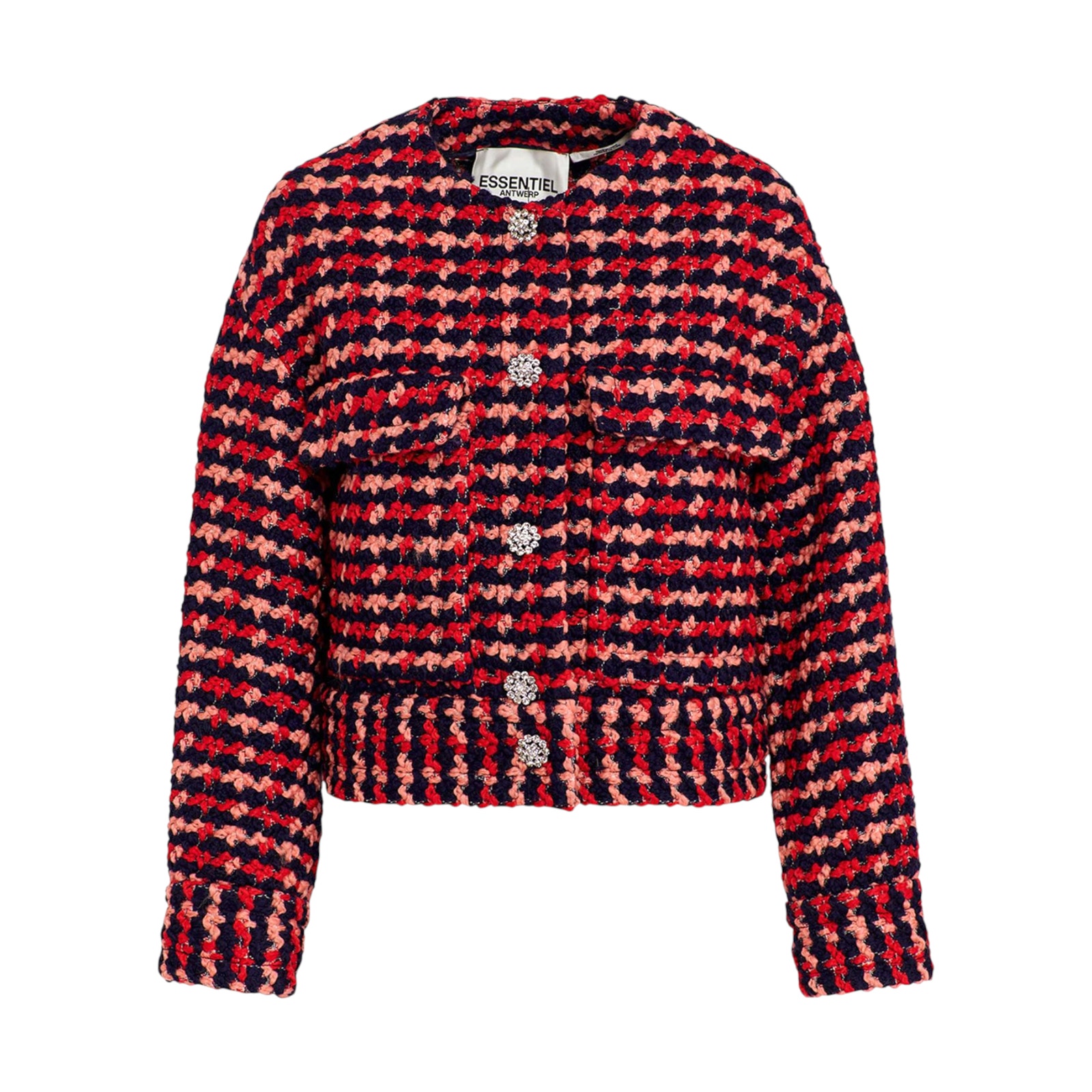 Essentiel Antwerp Wool Blend Tweed Jacket In Navy Peach & Red Xs
